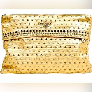 Fabulous gold leather studded Prada envelope clutch.